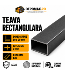 Teava rectangulara 50 x 30 x 2 mm, 6 metri